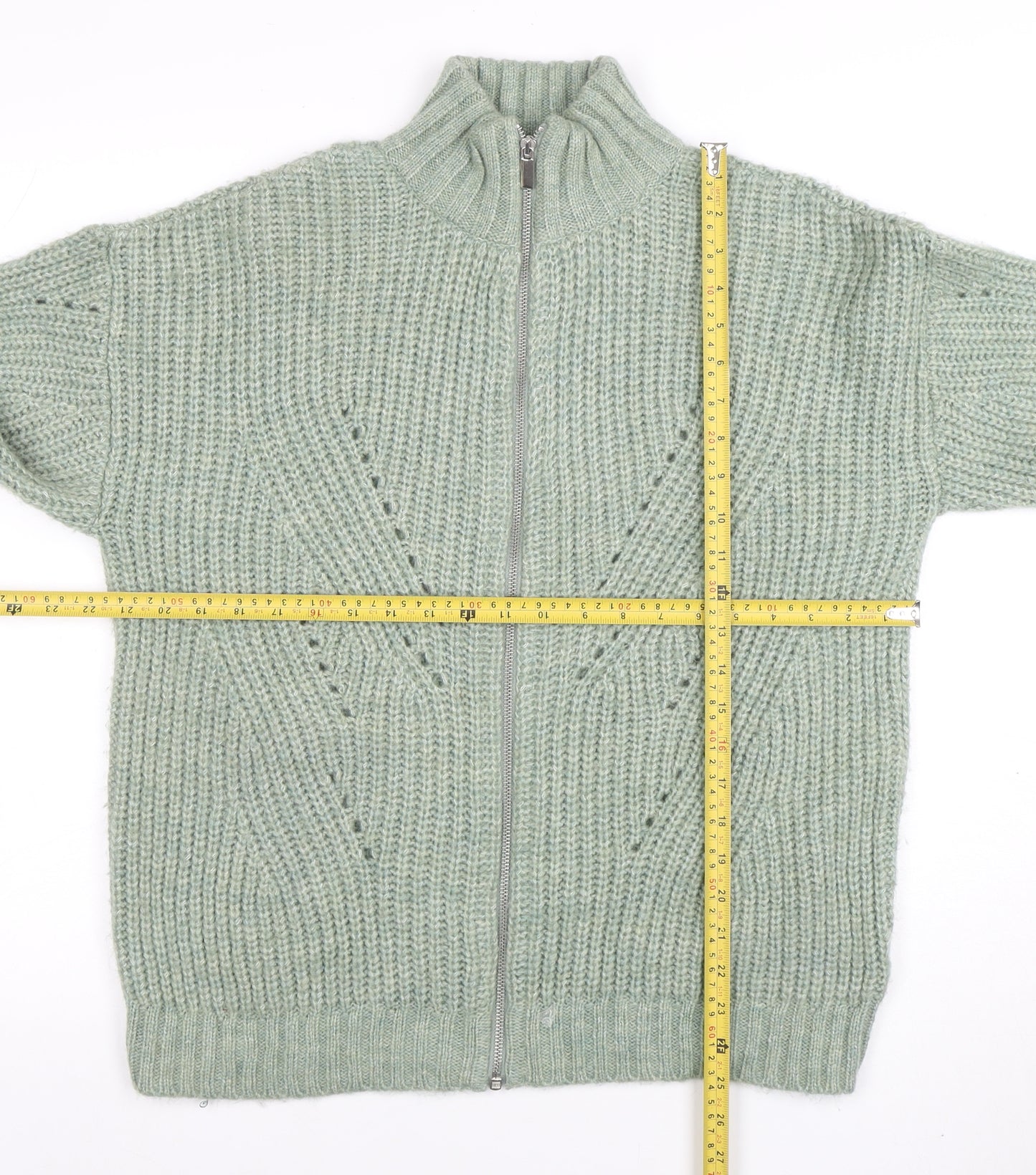 Damart Women’s Green Chunky Knit Full Zip Jumper Size 14