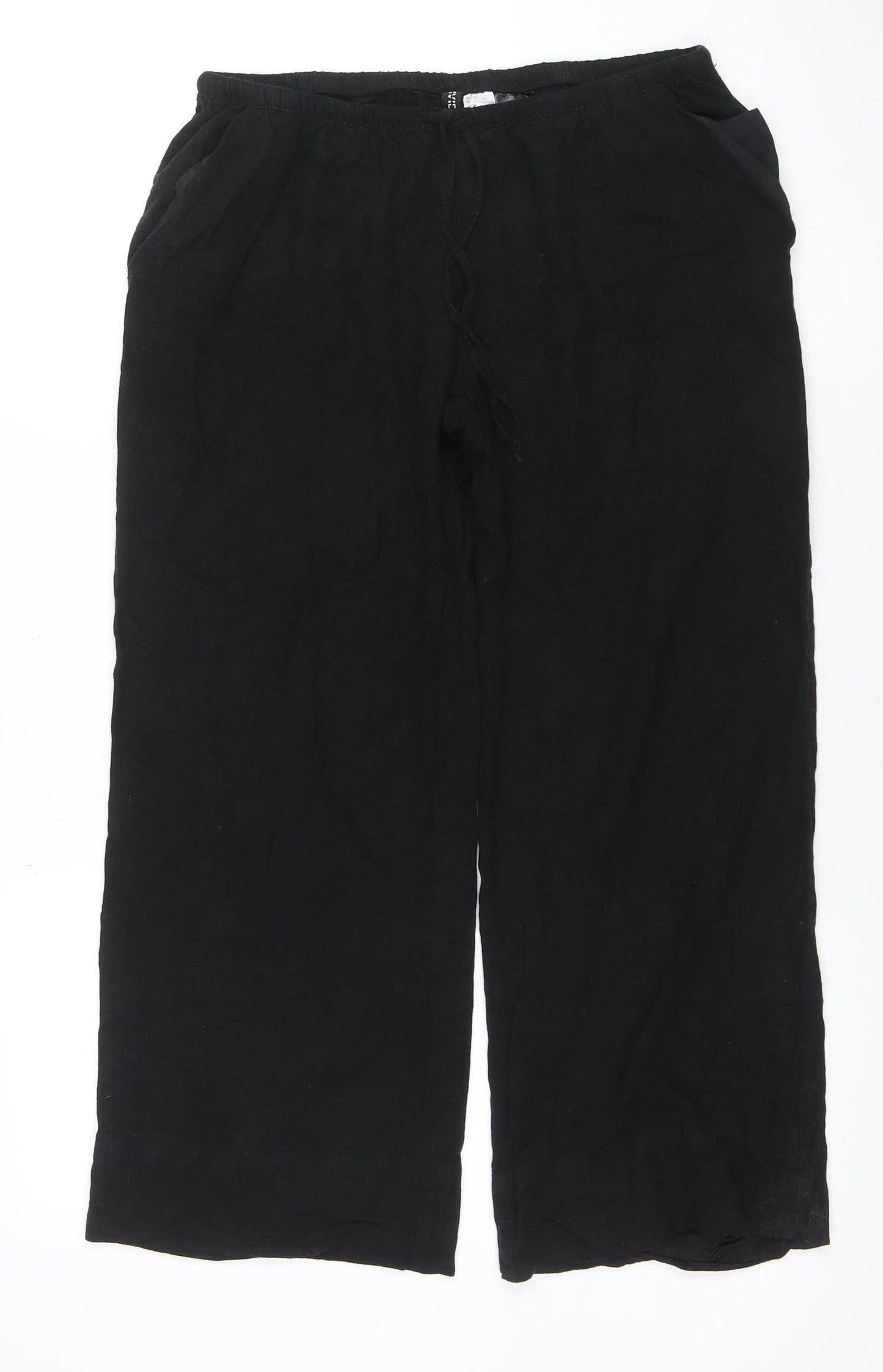 H&M Divided Women’s Black Linen Blend Wide-Leg Trousers Size S