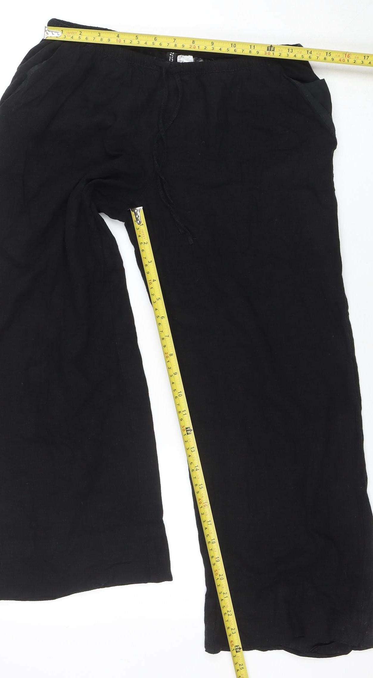 H&M Divided Women’s Black Linen Blend Wide-Leg Trousers Size S