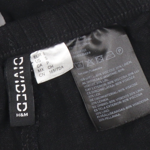 H&M Divided Women’s Black Linen Blend Wide-Leg Trousers Size S