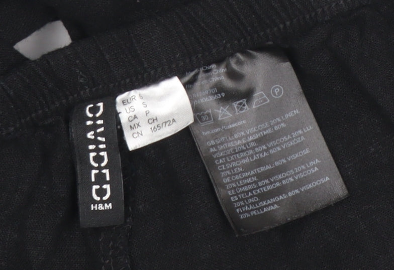 H&M Divided Women’s Black Linen Blend Wide-Leg Trousers Size S