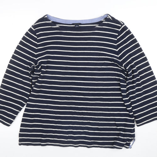 Nautica Women's Blue Striped 3/4 Sleeve Cotton Boat Neck Top XL