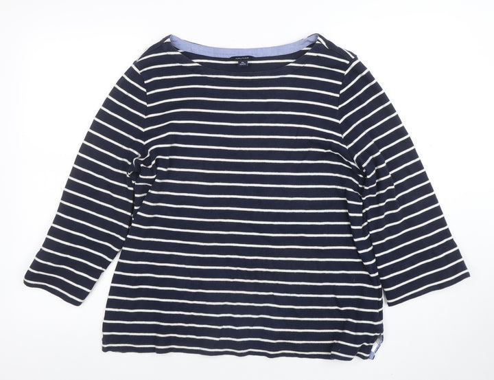 Nautica Women's Blue Striped 3/4 Sleeve Cotton Boat Neck Top XL