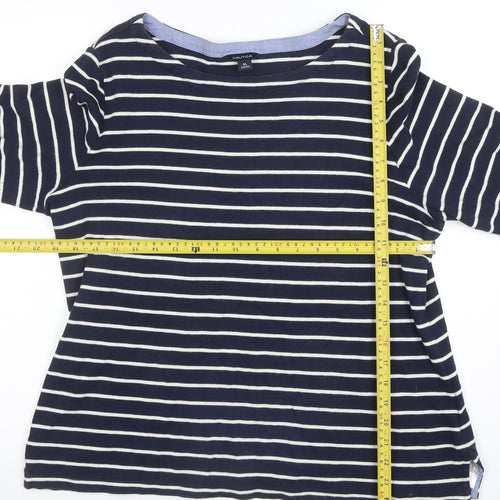 Nautica Women's Blue Striped 3/4 Sleeve Cotton Boat Neck Top XL