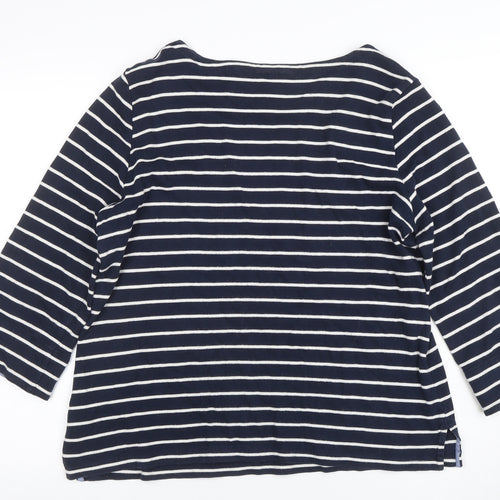 Nautica Women's Blue Striped 3/4 Sleeve Cotton Boat Neck Top XL