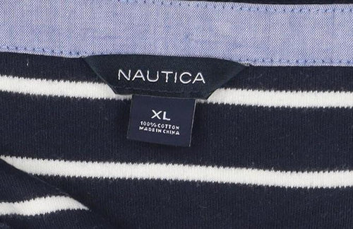 Nautica Women's Blue Striped 3/4 Sleeve Cotton Boat Neck Top XL