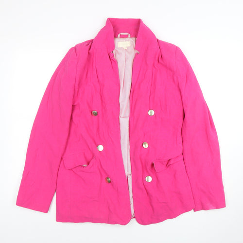 Next Women’s Pink Linen Blend Double-Breasted Blazer UK 10