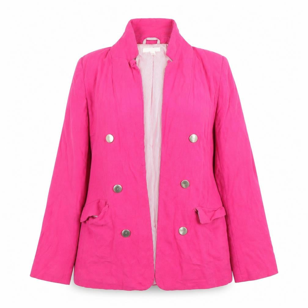 Front view of Next Women’s Pink Linen Blend Double-Breasted Blazer UK 10
