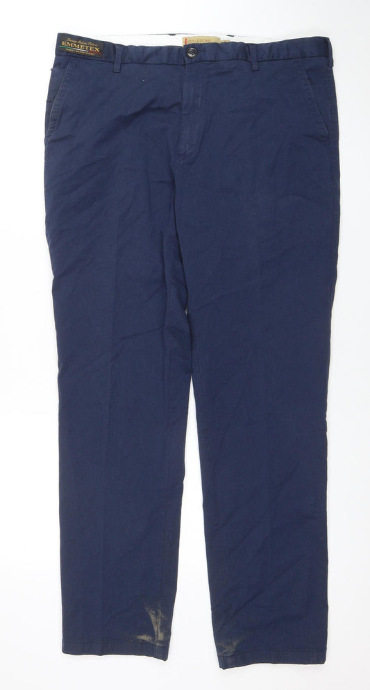 Marks and Spencer Men's Blue Chino Trousers 36W 31L Cotton Blend