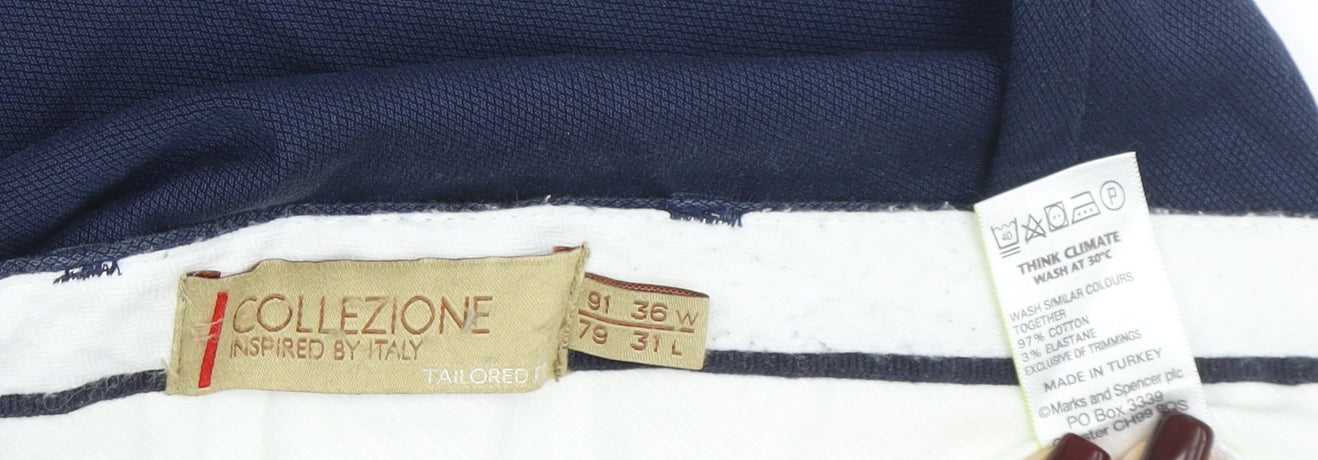 Marks and Spencer Men's Blue Chino Trousers 36W 31L Cotton Blend
