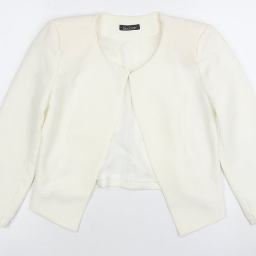 Boohoo Women Ivory Cropped Suit Jacket Blazer S Polyester Blend