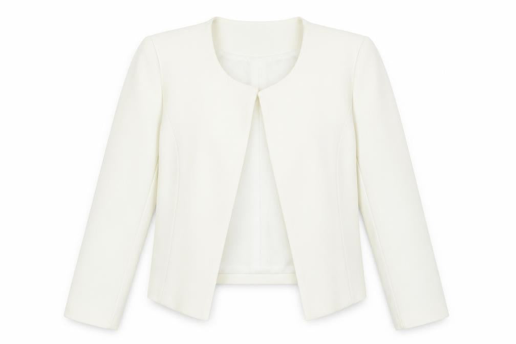 Front view of Boohoo Women Ivory Cropped suit jacket S Polyester Blend