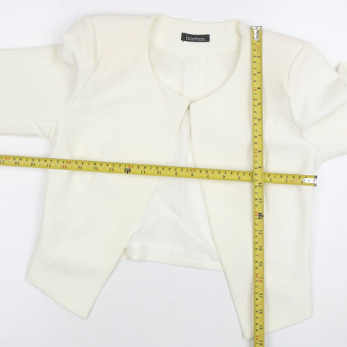 Boohoo Women Ivory Cropped Suit Jacket Blazer S Polyester Blend