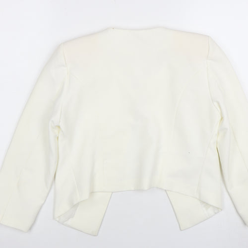 Boohoo Women Ivory Cropped Suit Jacket Blazer S Polyester Blend