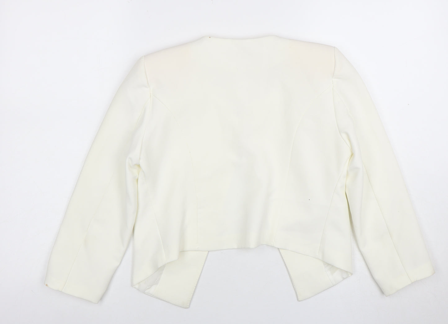 Boohoo Women Ivory Cropped Suit Jacket Blazer S Polyester Blend