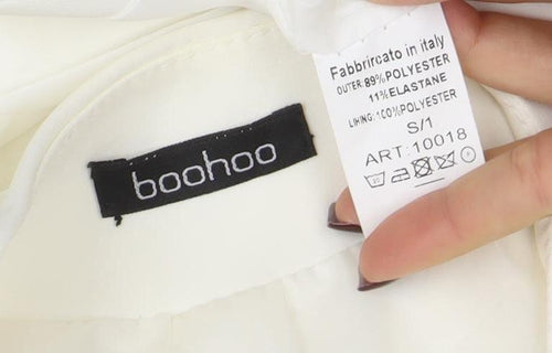 Boohoo Women Ivory Cropped Suit Jacket Blazer S Polyester Blend