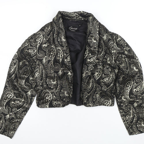 Opera by Richards Women's Black Paisley Metallic Cropped Blazer Size 12