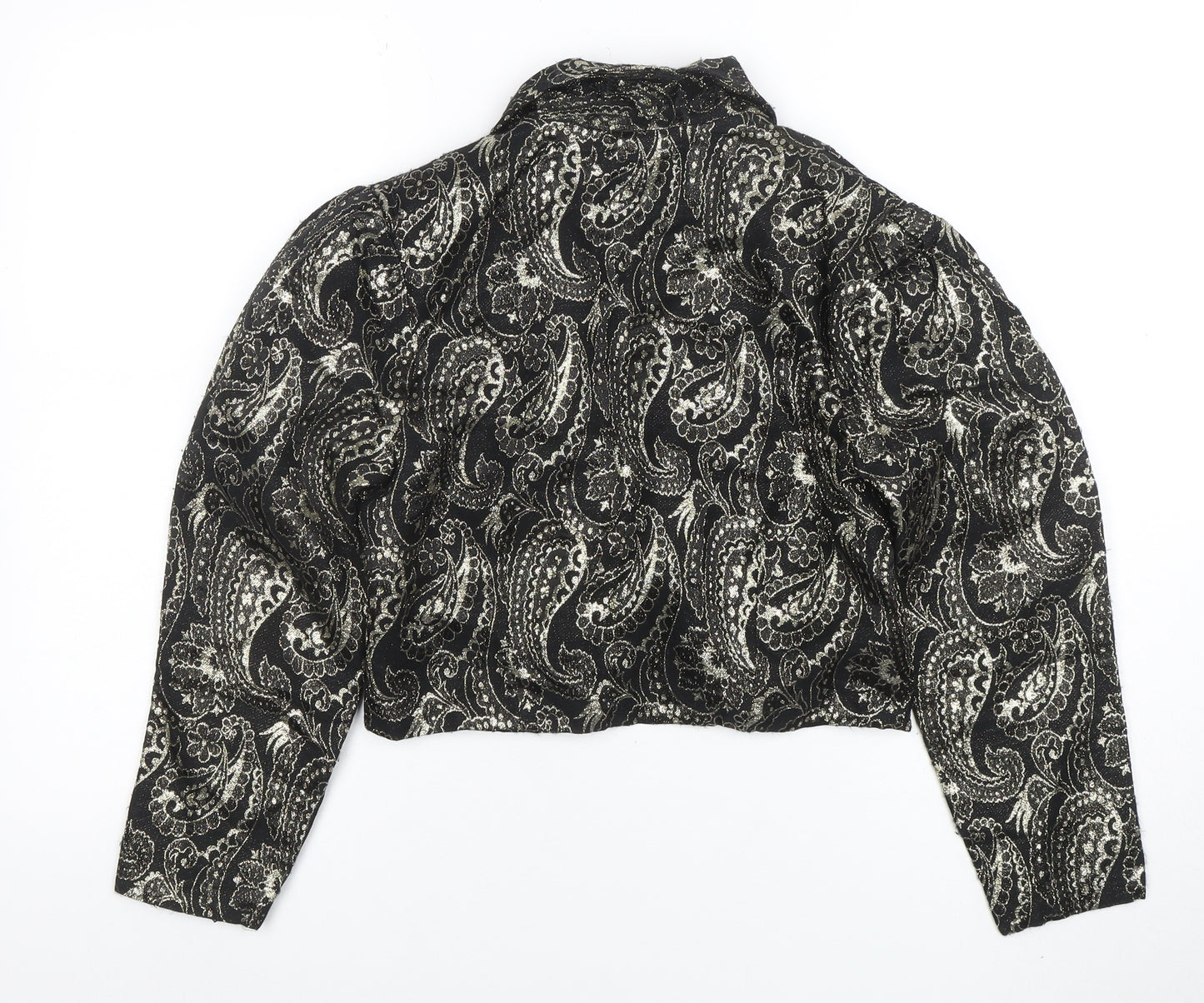 Opera by Richards Women's Black Paisley Metallic Cropped Blazer Size 12