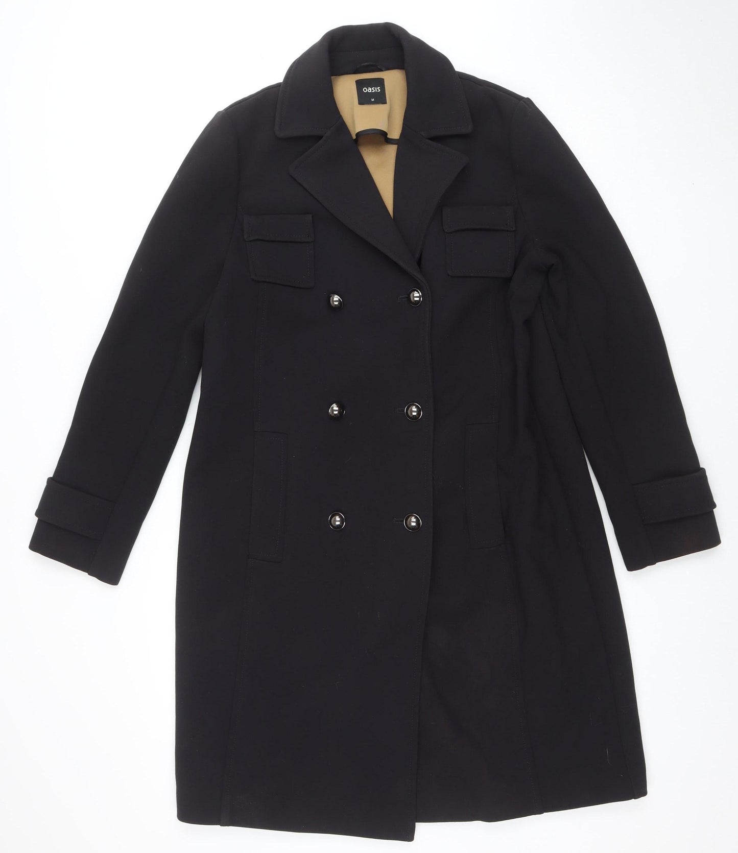 Oasis Womens Black Mid-Length Pea Coat Size M Regular Fit