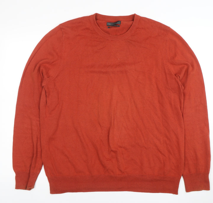 Marks and Spencer Men's Brown L Cotton Crew Neck Jumper
