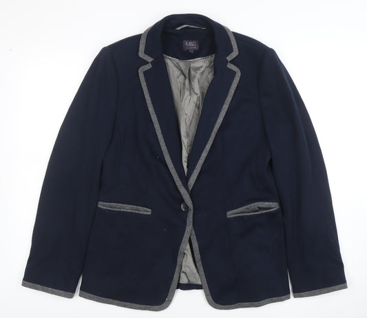 Marks and Spencer Women Navy Blazer Jacket Size 14 Classic Fit Lined