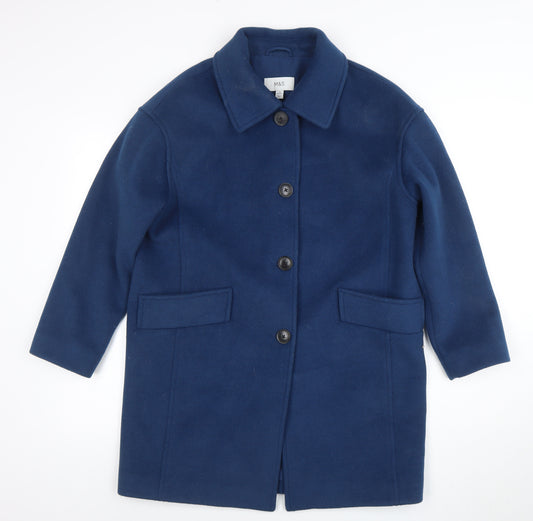 Marks and Spencer Women's Blue Petite Buttoned Mid-Length Coat Size 10