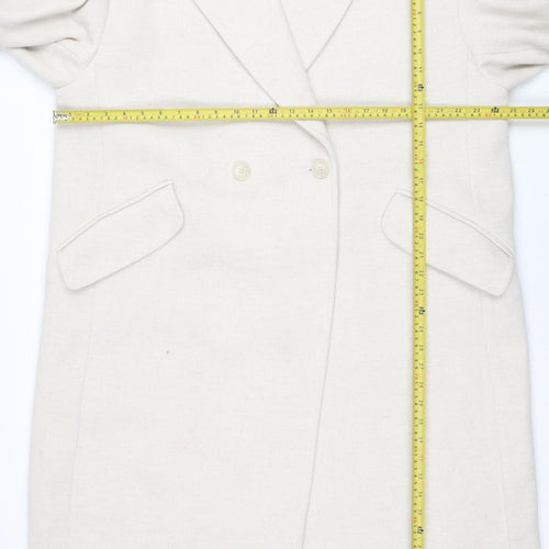 H&M Women’s Beige Long Pea Coat Size 14 Wool Blend Buttoned Classic