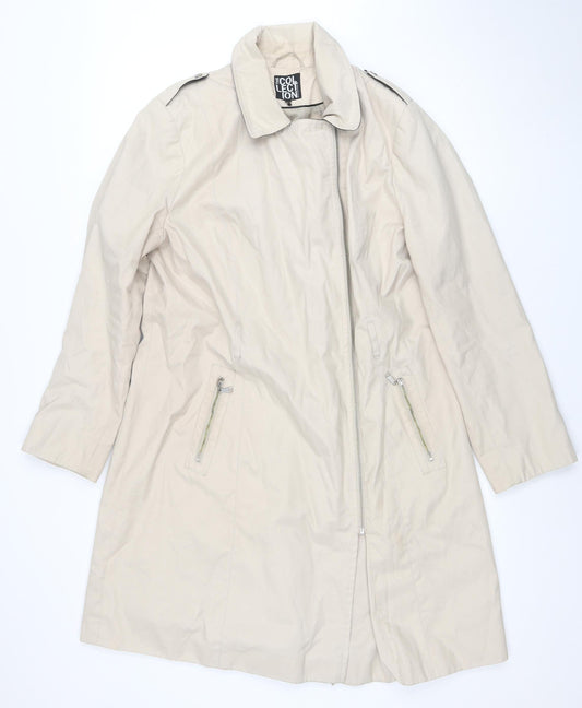 Debenhams Women Beige Mid-Length Zip Coat Size 16 Collection Line