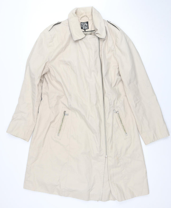 Debenhams Women Beige Mid-Length Zip Coat Size 16 Collection Line