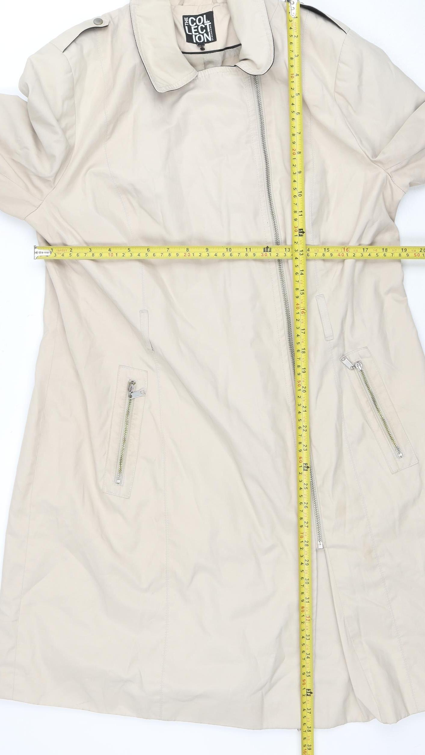 Debenhams Women Beige Mid-Length Zip Coat Size 16 Collection Line