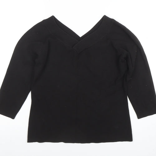 Ann Taylor LOFT Womens Black V-Neck Knit Pullover Jumper Medium