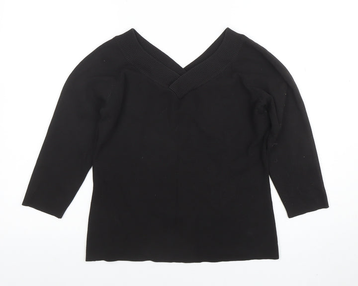 Ann Taylor LOFT Womens Black V-Neck Knit Pullover Jumper Medium
