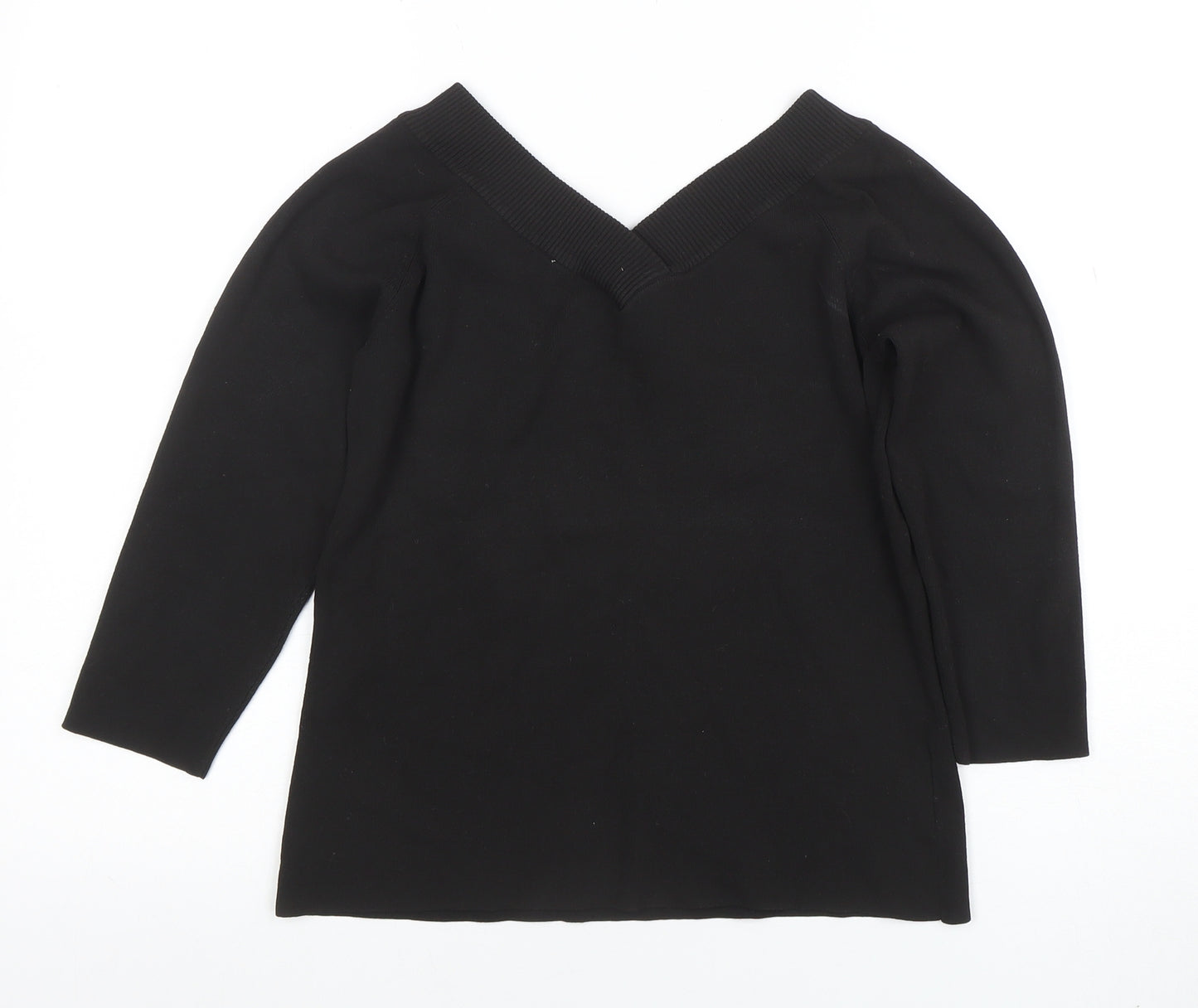 Ann Taylor LOFT Womens Black V-Neck Knit Pullover Jumper Medium