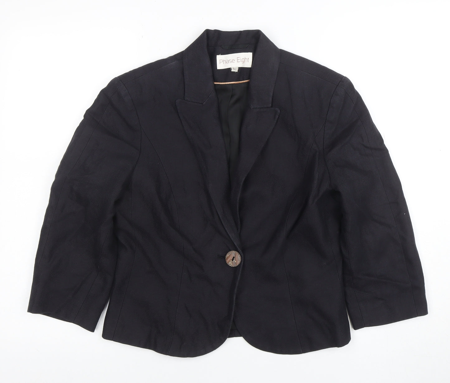 Phase Eight Women's Black Linen Blend One Button Blazer Size 12