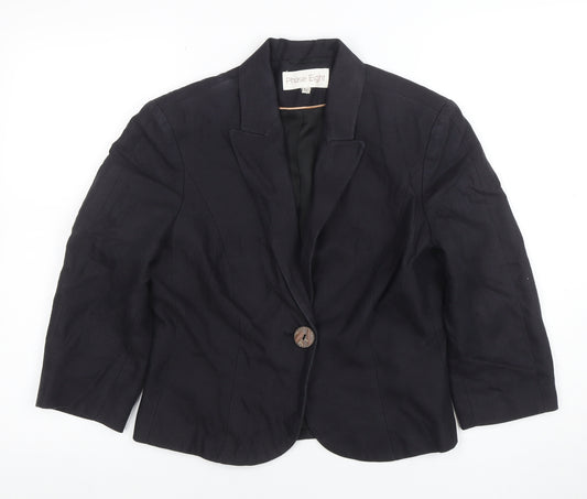 Phase Eight Women's Black Linen Blend One Button Blazer Size 12