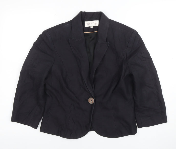 Phase Eight Women's Black Linen Blend One Button Blazer Size 12