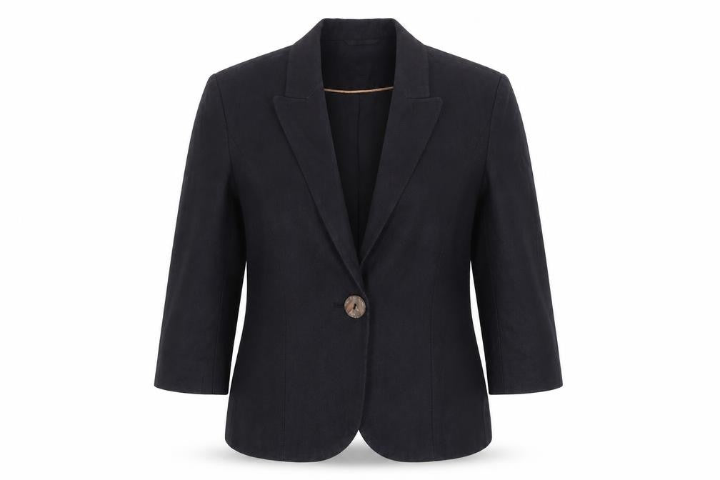 Front view of Phase Eight Women's Black Linen Blend One Button Blazer, size 12