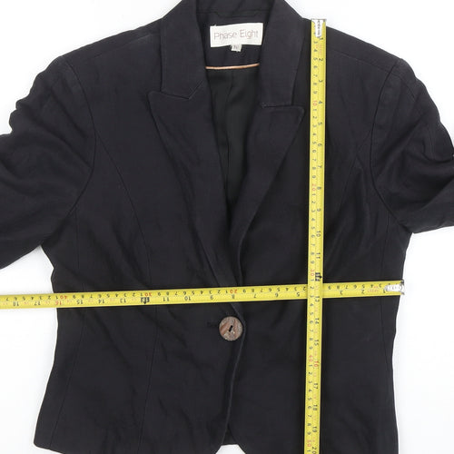 Phase Eight Women's Black Linen Blend One Button Blazer Size 12
