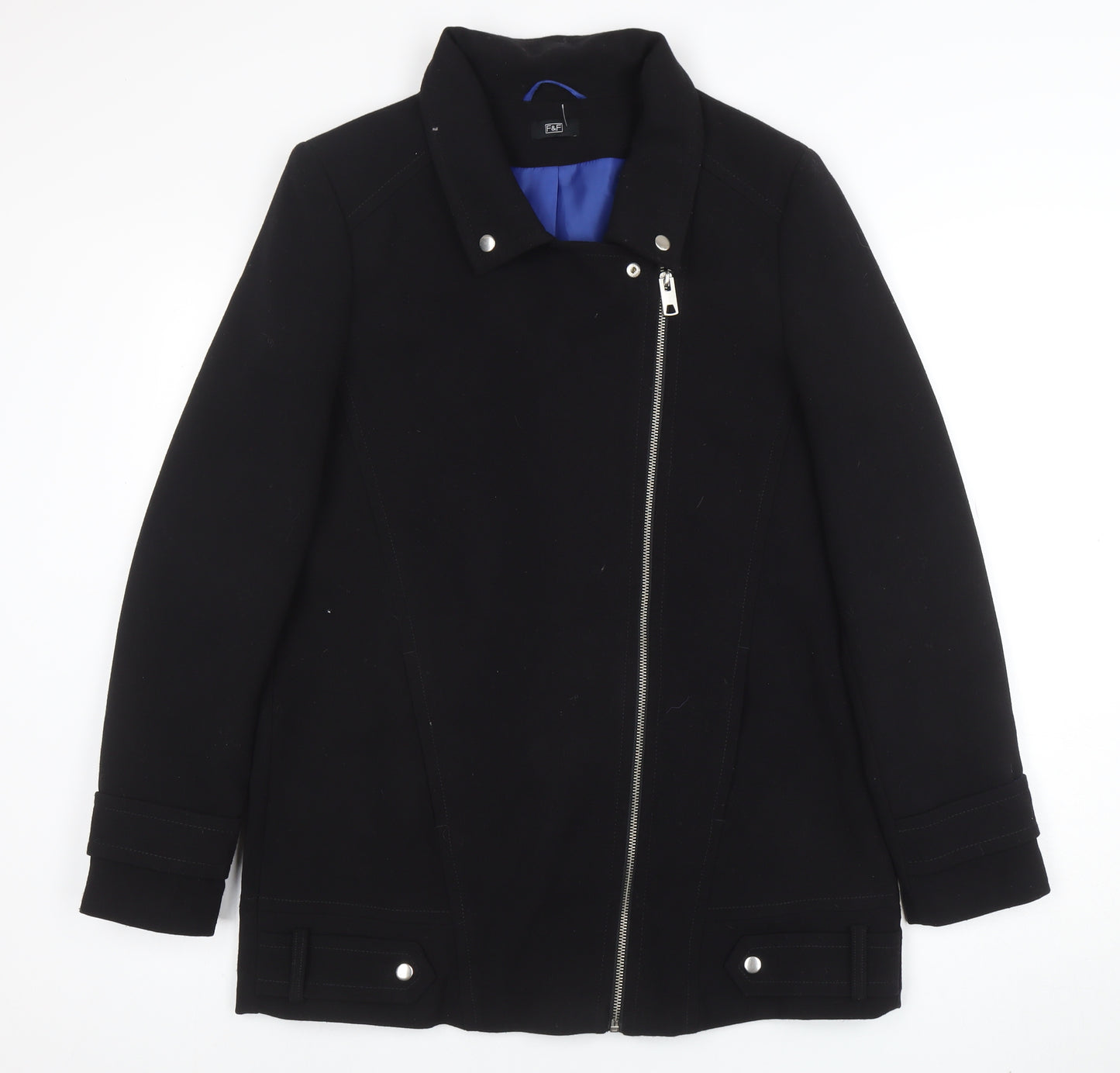 F&F Women’s Black Biker Zip Jacket Size 14 Polyester Blend