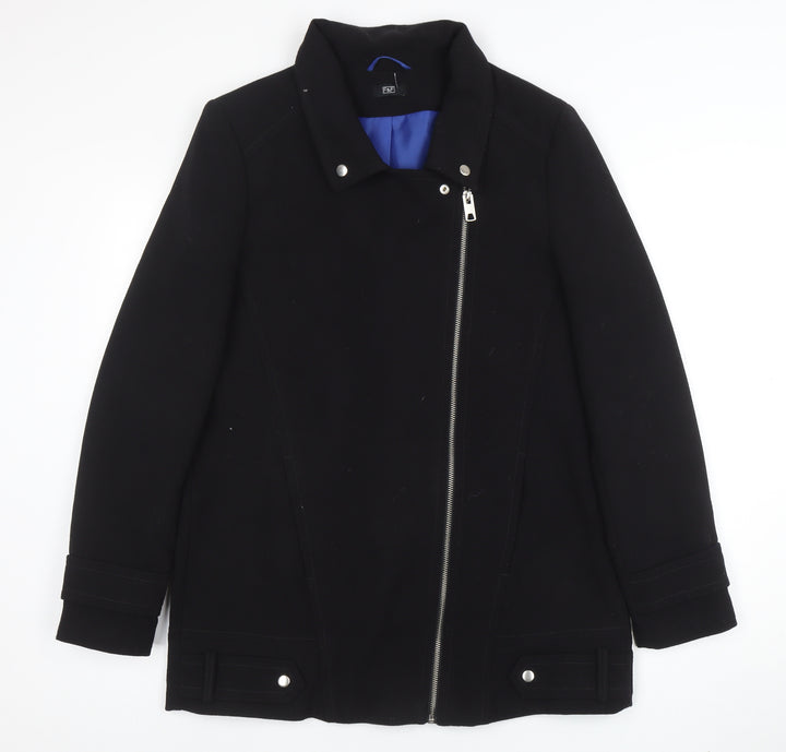 F&F Women’s Black Biker Zip Jacket Size 14 Polyester Blend