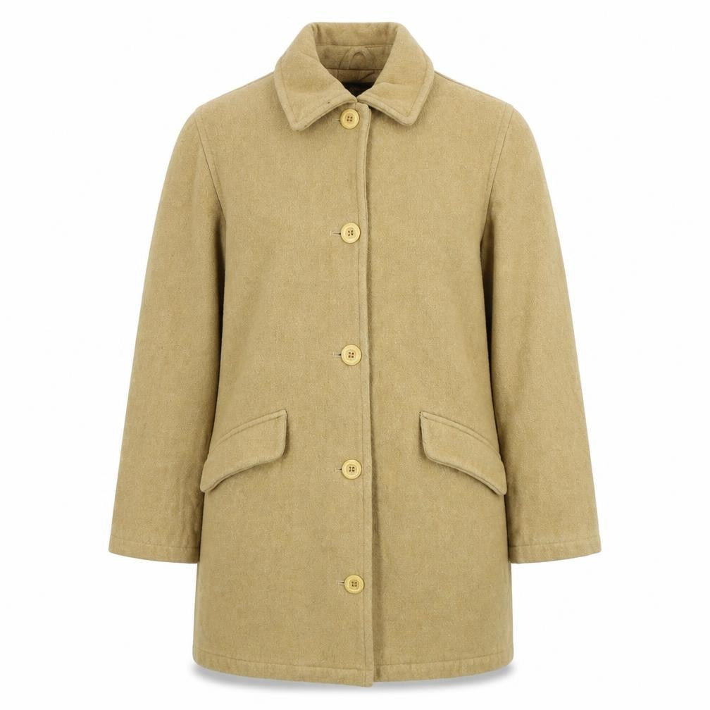 Front view of American Eagle Outfitters Women's Beige Wool Mid-Length Coat, size M