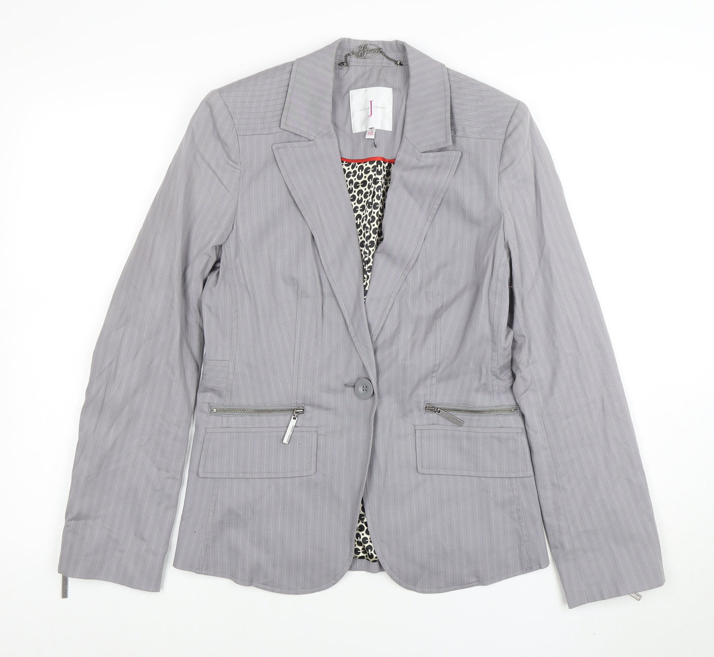 Jasper Conran Women Grey Pinstripe Tailored Blazer Size 10