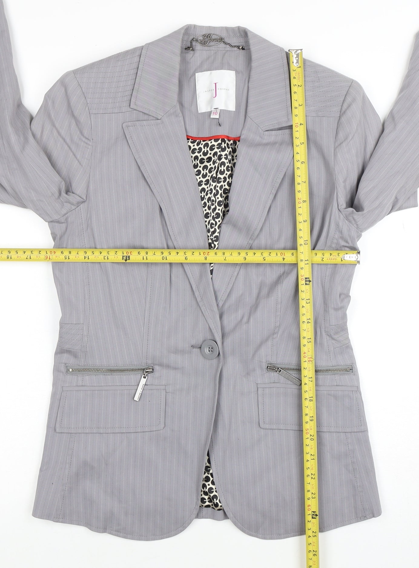 Jasper Conran Women Grey Pinstripe Tailored Blazer Size 10