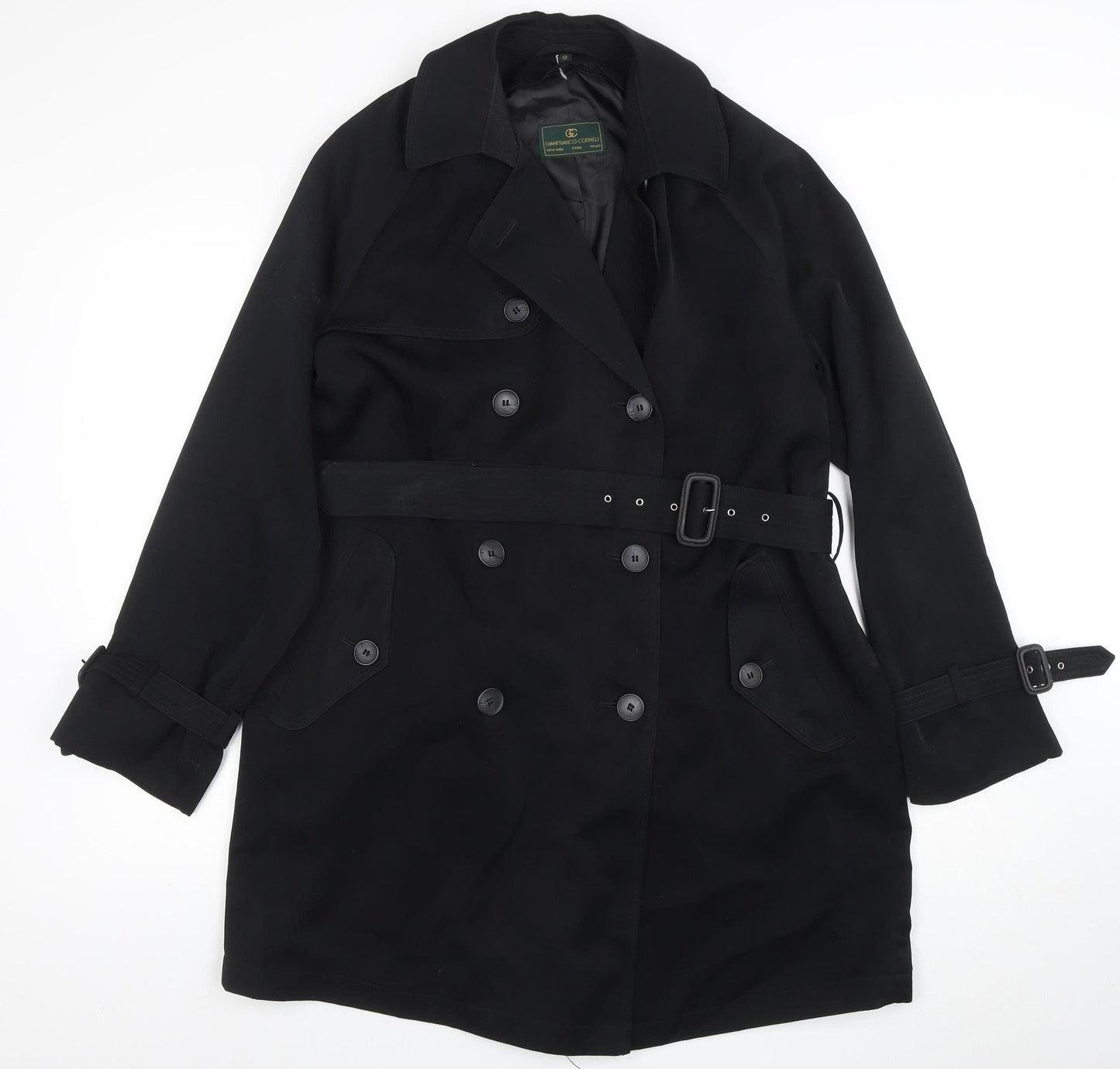 Gianfranco Corneli Women's Black Size 12 Belted Trench Coat