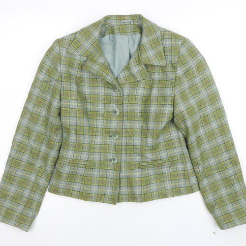Dorothy Perkins Women's Green Check Wool Blend Blazer Size 10