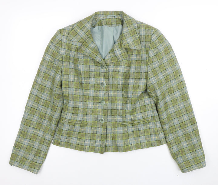 Dorothy Perkins Women's Green Check Wool Blend Blazer Size 10