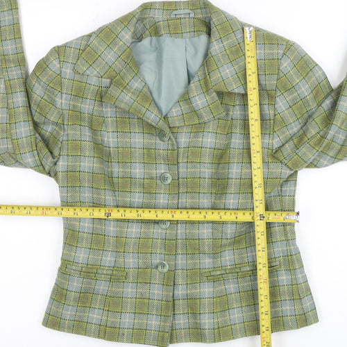 Dorothy Perkins Women's Green Check Wool Blend Blazer Size 10
