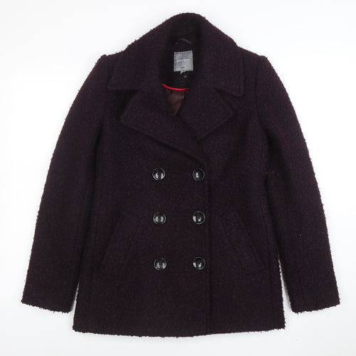 Principles Women’s Purple Wool Blend Pea Coat Size 8 Buttoned Mid-Length