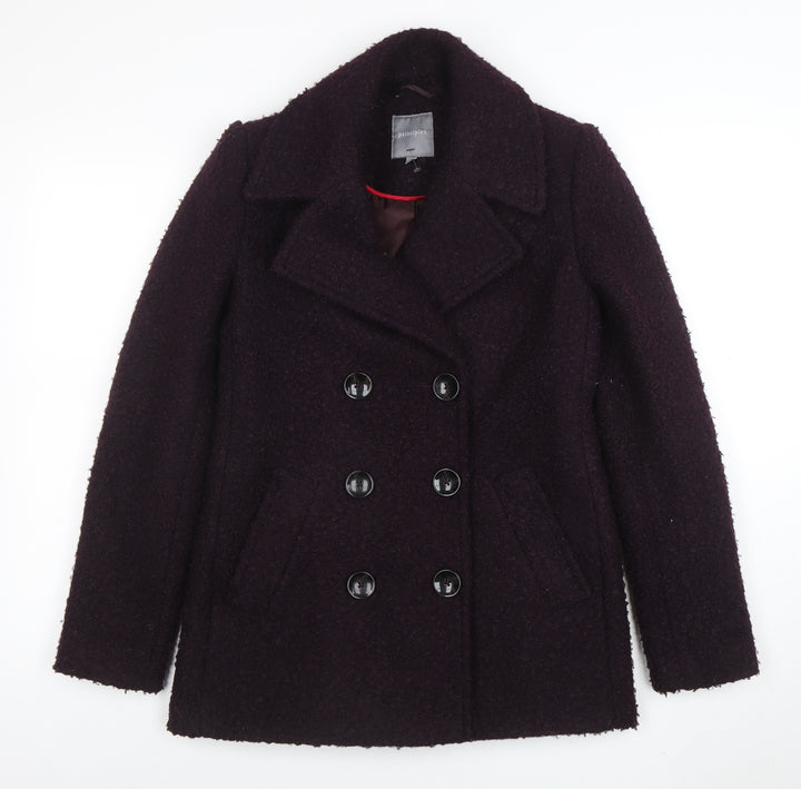 Principles Women’s Purple Wool Blend Pea Coat Size 8 Buttoned Mid-Length