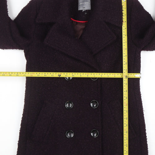 Principles Women’s Purple Wool Blend Pea Coat Size 8 Buttoned Mid-Length